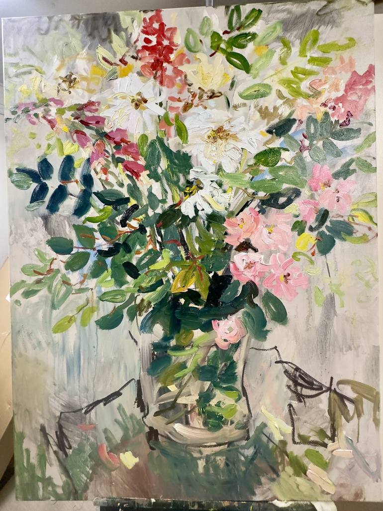 Vase of flowers Painting by Lilia Orlova-Holmes | Saatchi Art