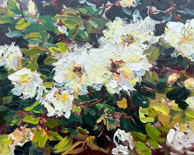 White roses Painting by Lilia Orlova-Holmes | Saatchi Art