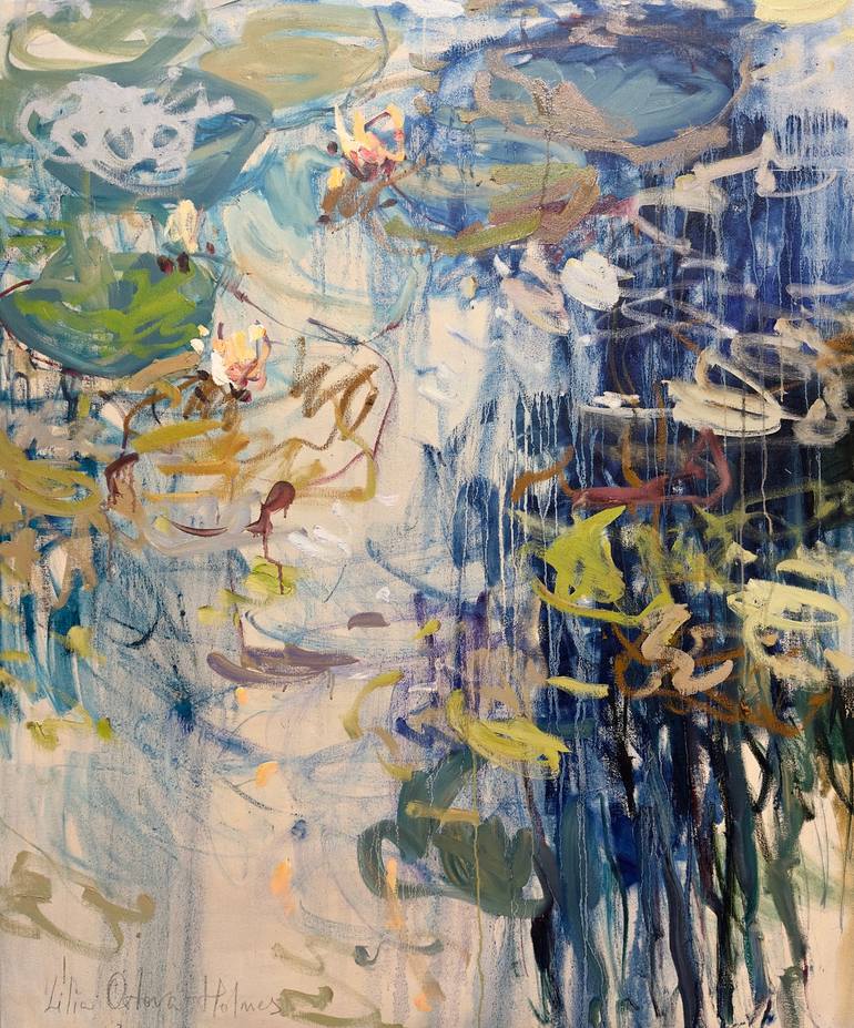 Water lilies. Blue reflections Original Painting by lilia orlova-holmes