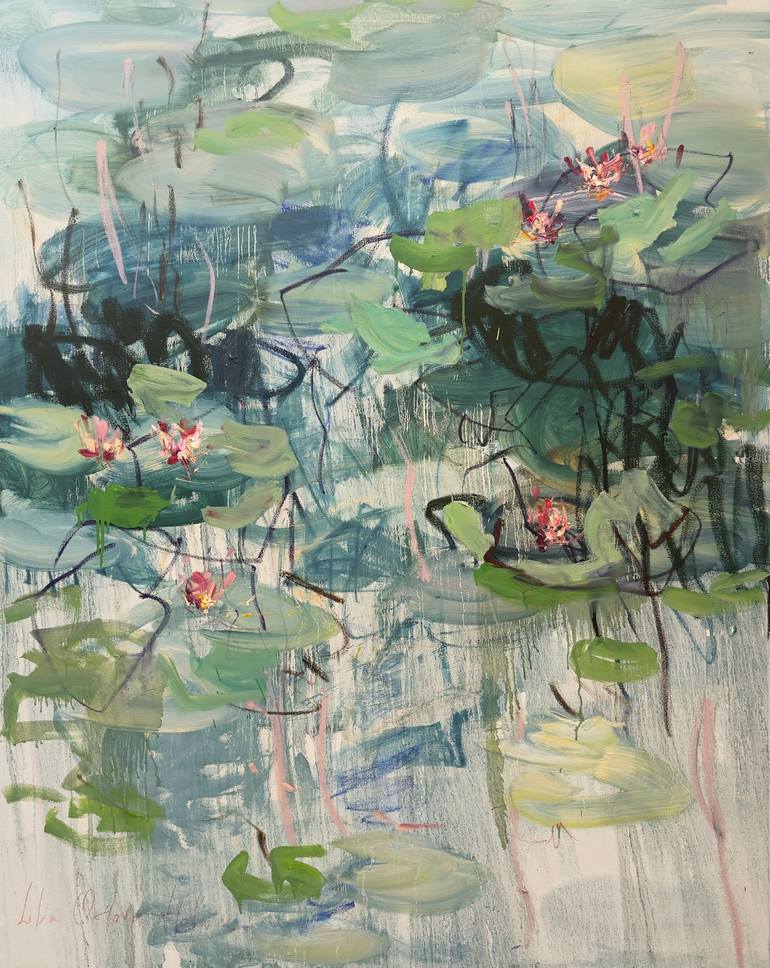 Spring pond. Light reflections Original Painting by lilia orlova-holmes