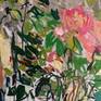 Large expressive and gestural floral painting.
A summer day in a garden.