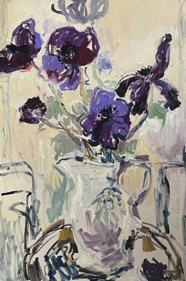 Saatchi Art Artist Lilia Orlova-Holmes; Paintings, “Still life with purple anemones.” #art