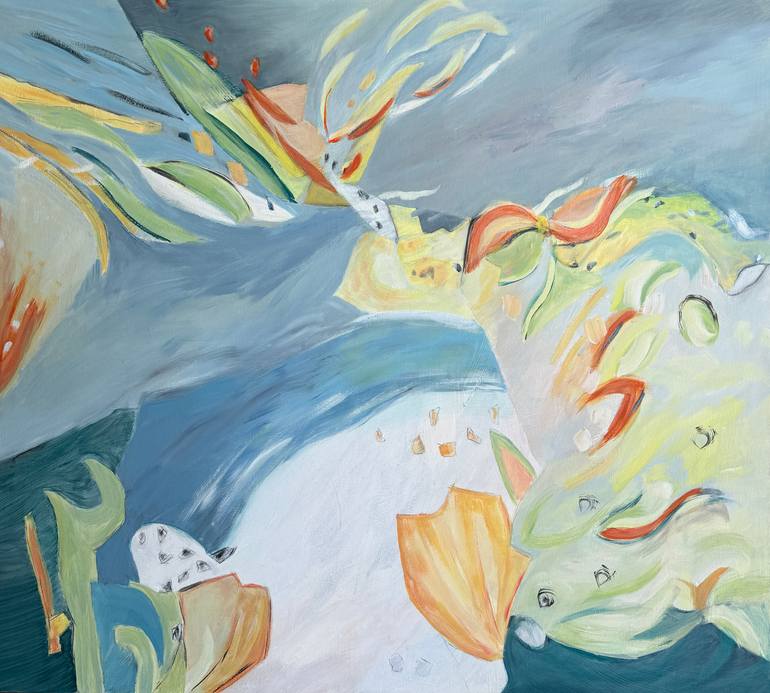 Original Abstract Painting by Eliane Saheurs | Abstract Expressionism Art on Wood | Beyond the Lake II
