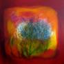 An abstract work, inspired by my watercolors from longtime ago, a landscape of the mind, splashed of freedom, colors of happiness. Presented in the perfect interior design with warm reds.