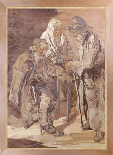 Marquetry interpretation - Giacomo Ceruti  "Three Beggars" thumb