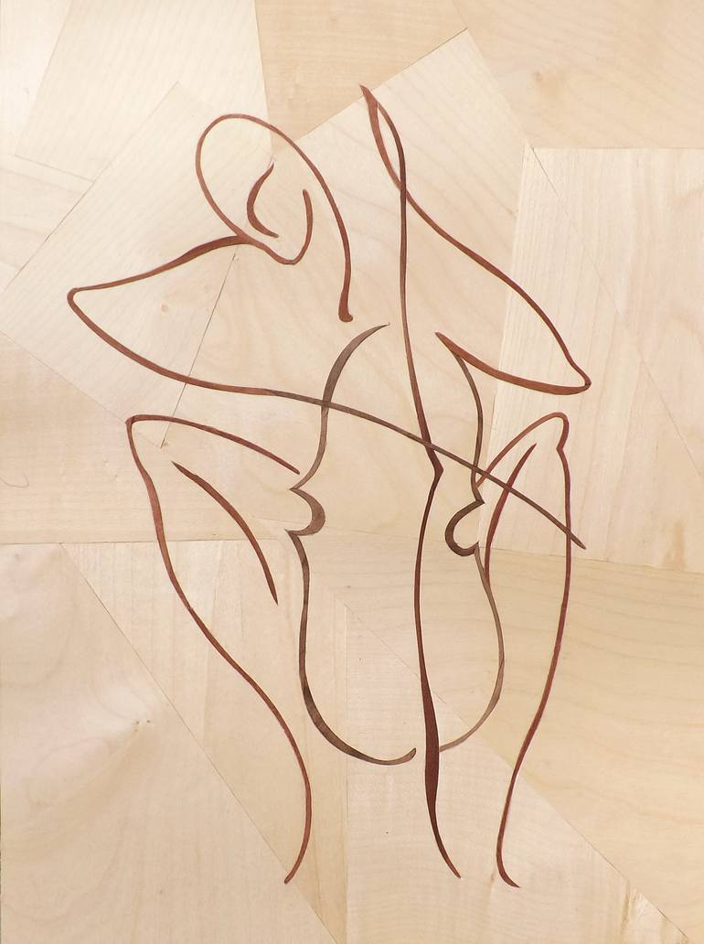 Women cellist (marquetry work) - Print