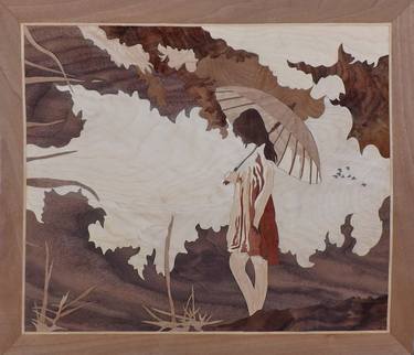 Girl with an Umbrella - version 3 - marquetry work thumb