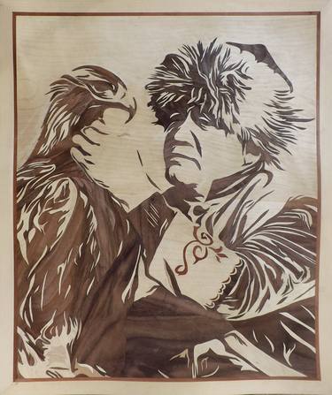Man and Eagle - Marquetry work thumb