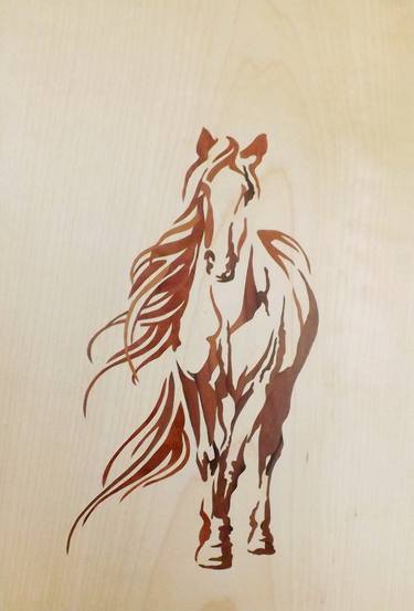 Red horse (marquetry work) - Limited Edition 1 of 1 thumb