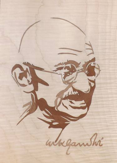 Mahatma Gandhi - marquetry work - Limited Edition of 2 thumb