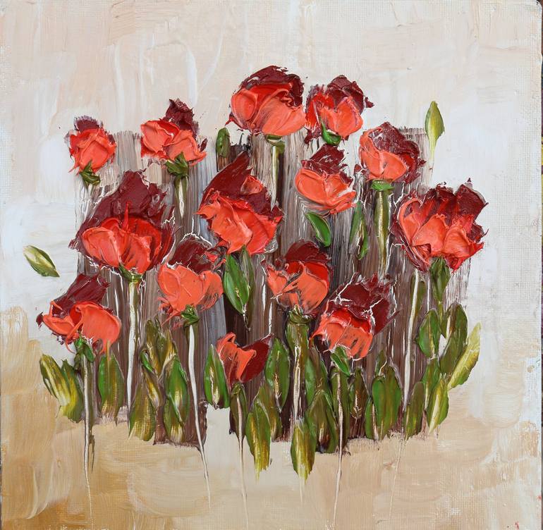 Original Floral Painting by Donatella Marraoni | Abstract Expressionism Art on Other | poppies...orange and red