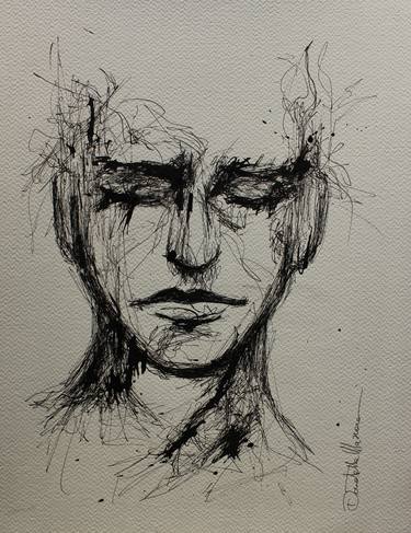 Original Abstract Expressionism Portrait Drawings by Donatella Marraoni