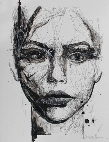 Original Abstract Expressionism Portrait Drawings by Donatella Marraoni