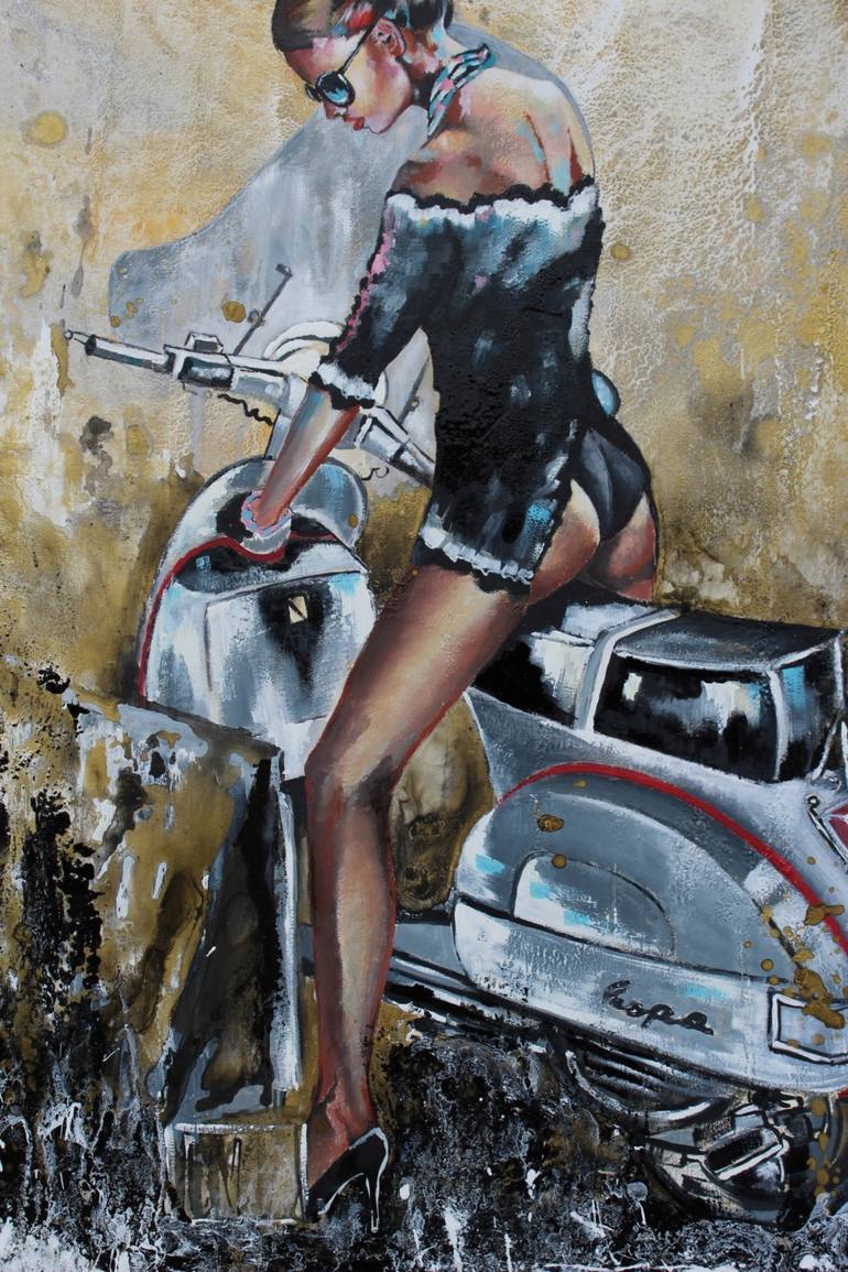 Original Abstract Expressionism Motorcycle Painting by Donatella Marraoni