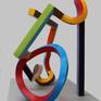 Square iron bars (20mm), shaped in form with heat, cut into pieces, welded together and painted in acrylic.
The Streamers look more and more like cubistic forms.