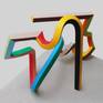 Square iron bars (20mm), shaped in form with heat, cut into pieces, welded together and painted in acrylic.
The Streamers look more and more like cubistic forms.