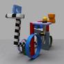 A whimsical vehicle, prepared to defend itself against the elements.