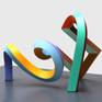 2,5cm iron bars shaped in form with heat, welded together and painted in acrylic.
