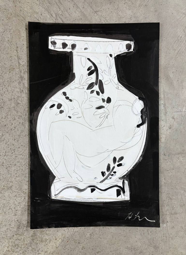 Original Black & White Classical Mythology Mixed Media by Heidi Lanino
