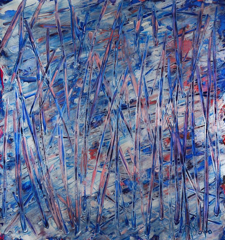 Original Abstract Painting by Nestor Toro | Abstract Art on Canvas | Vibrance in silver and blue (square)