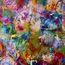 Beautiful abstract mixed media painting, layers and rich textured blended together in an array of colors and shapes. This very bold color blending plus iridescent mediums create a piece filled with dimensions, light and depth. Totally completed using palette knifes, paint drips and big lots of gold, yellow and green iridescent paint. 

Ready to hang.