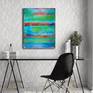Acrylic abstract color field painting with lots of color blending, contrast and fine details. Textured with many layers of plaster to prime the canvas then applied acrylic paint with spatulas and palette knives. Signed on back, ready to hang.