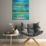 Acrylic abstract color field painting with lots of color blending, contrast and fine details. Textured with many layers of plaster to prime the canvas then applied acrylic paint with spatulas and palette knives. Signed on back, ready to hang.