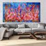 Acrylic abstract large painting motion energy, bold, large scale, signed. Red, white, yellow, blue.