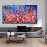 Acrylic abstract large painting motion energy, bold, large scale, signed. Red, white, yellow, blue.