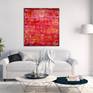 Vibrant piece with bold color blending, Iridescent paint drips and big palette knife strokes. This painting conveys motion, energy as well as lots of light and fast changes in contrast. Make me think of a cornucopia of warm colors. Triple primed canvas and heavy layered with high quality Sennelier acrylics, permanent Dr.Ph.Martin's and Daler Rowney inks and UV gloss Golden protective varnish. Contemplative statement piece. You can still see the grid coming through.