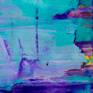 Abstract acrylic color field. blue, purple, a little pink, yellow and iridescent finish. Ready to hang, singed.