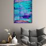 Abstract acrylic color field. blue, purple, a little pink, yellow and iridescent finish. Ready to hang, singed.