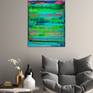 Contemporary color field abstract acrylic landscape. Teal, green, blue, some pink. Ready to hang, signed.

For this work I used a large palette knife and hand mixed acrylic paint and mediums. The work is completely created spontaneously and is allowed to develop organically with no preconceived direction (inspired by the expressive works of Gerhard Richter) and results in a rich expressive work which leaves the viewer free to experience the work on a purely emotional level.