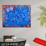Blue abstract expressionism layered painting with blue, orange, white, crack effects. Signed.