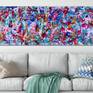 Bold colorful abstract with blues, magenta, purple, violet, gold, white, yellow and teal. signed.