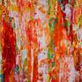Intricate and impactful colorful abstract painting many colors with orange, magenta and gold as prominent colors with teal and yellow undertones. Large statement piece. Signed.