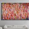 Intricate and impactful colorful abstract painting many colors with orange, magenta and gold as prominent colors with teal and yellow undertones. Large statement piece. Signed.