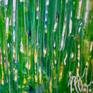 Green abstract color field with many layers of green and drips of glossed mica particles. This painting shimmers with light, the gloss was applied layer after layer for texture. Bright, impactful and beautiful. Signed in front.