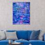 Bright and contrasting abstract color field, light blue, pink, white and some green. Contemplative romantic nature inspired. Signed in front.