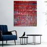 Bold and contemplative fiery abstract dark red background with silver paint drizzles. Layers of color blending with forceful paint strokes to reveal the underneath colors. This painting arrives in a tube, signed and enough edge for an inch deep mounting.
