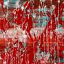 Bold and contemplative fiery abstract dark red background with silver paint drizzles. Layers of color blending with forceful paint strokes to reveal the underneath colors. This painting arrives in a tube, signed and enough edge for an inch deep mounting.