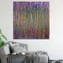 Impactful abstract statement artwork, bold color drips raging from florescent pink, yellow, navy blue, light blue, clear silver over lavender plum background. This artwork is signed in front.