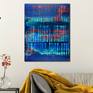 Abstract colorfield with bold shades and also lots of light. Red, blue and teal toned down by bone black. This painting arrives mounted in a wooden canvas, sides painted, signed in front.