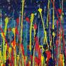 Vibrant abstract painting drizzles in shades of pink Yellow, gold yellow and metallic colors (Silver)  over royal blue background. Signed in front.

I include a certificate of authenticity that lists the materials as well as when the painting was completed. Fine high quality materials such as Golden colors are used and UV protective spray for sunlight protection.