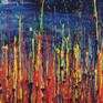 Vibrant abstract painting drizzles in shades of pink Yellow, gold yellow and metallic colors (Silver)  over royal blue background. Signed in front.

I include a certificate of authenticity that lists the materials as well as when the painting was completed. Fine high quality materials such as Golden colors are used and UV protective spray for sunlight protection.