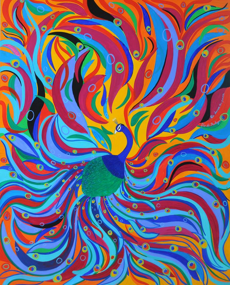 The Peacock Dance Painting by Flo de Bretagne | Saatchi Art