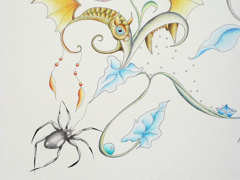 Original Surrealism Fantasy Drawing by Marian M Canizares