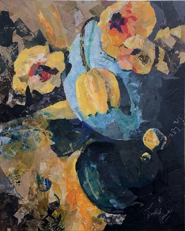 Original Figurative Floral Collage by Marta Rourich