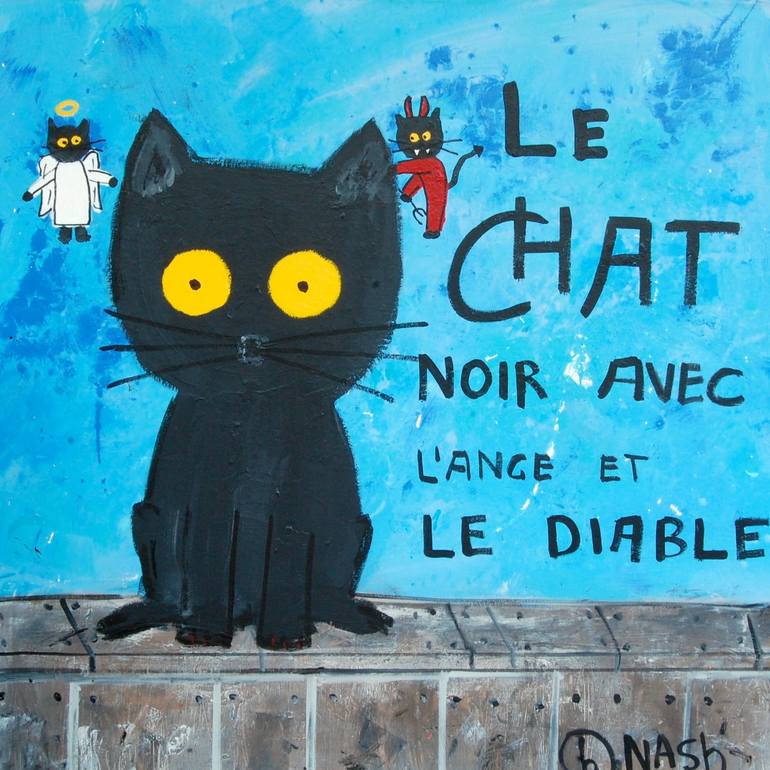 Le Chat Noir Avec L Ange Et Le Diable Painting By Brian Nash Saatchi Art