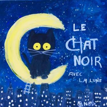 Le Chat Noir Moon Painting By Brian Nash Saatchi Art